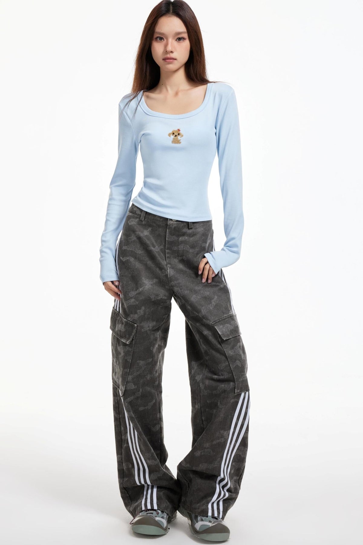 Gray Striped Cargo Pants