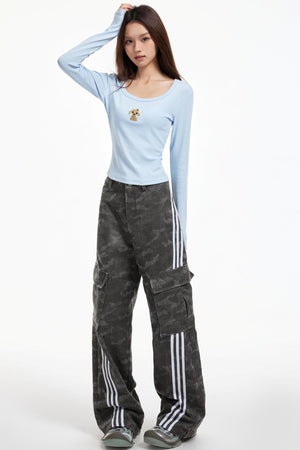Gray Striped Cargo Pants