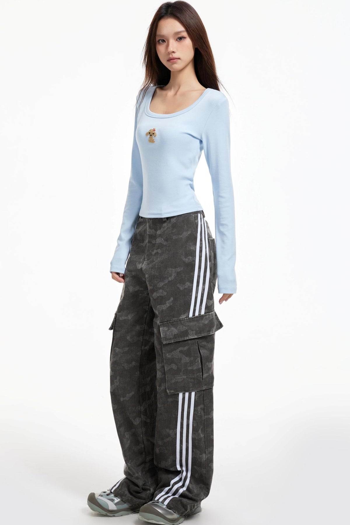 Gray Striped Cargo Pants