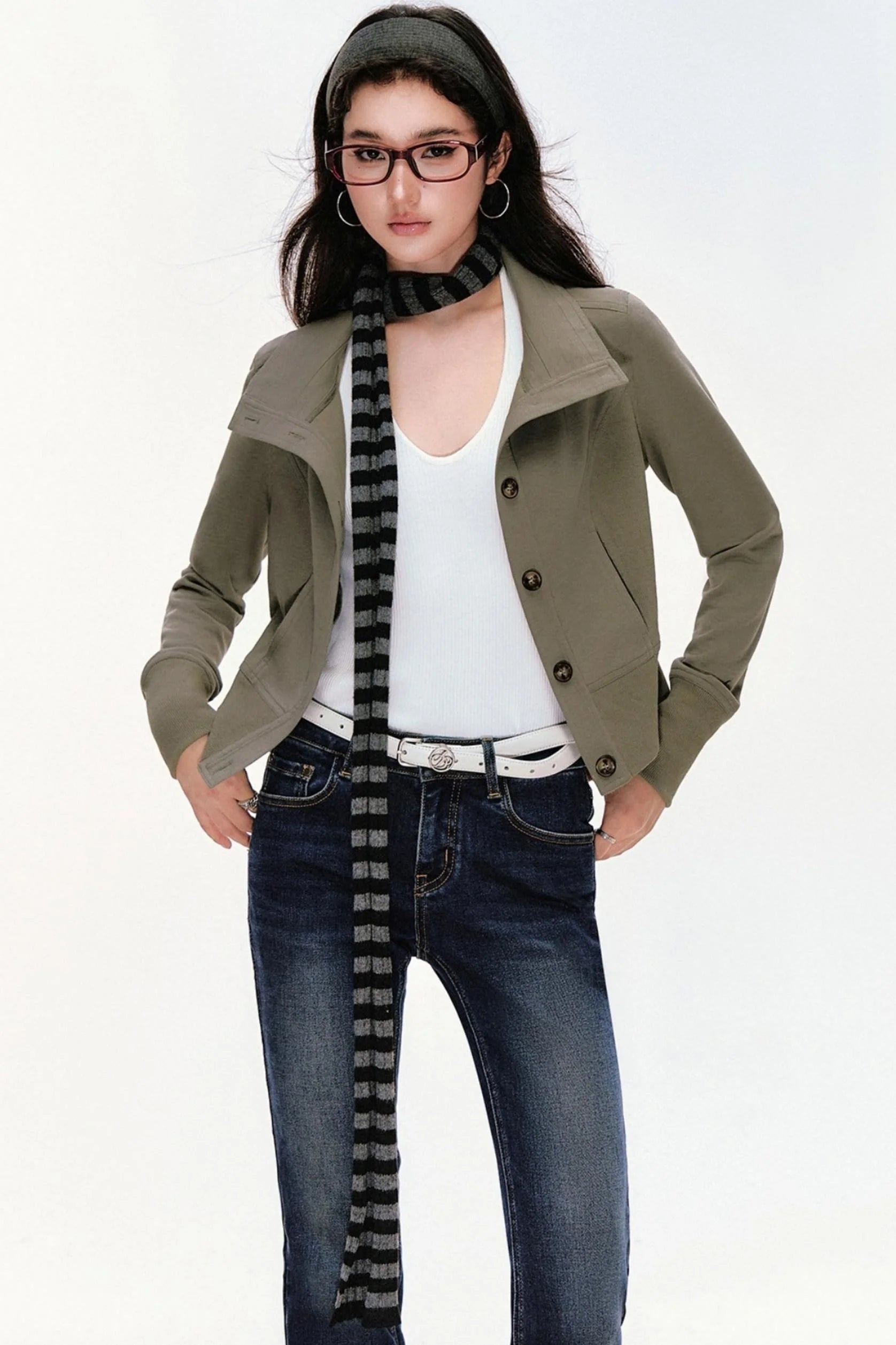 Gray Striped Scarf