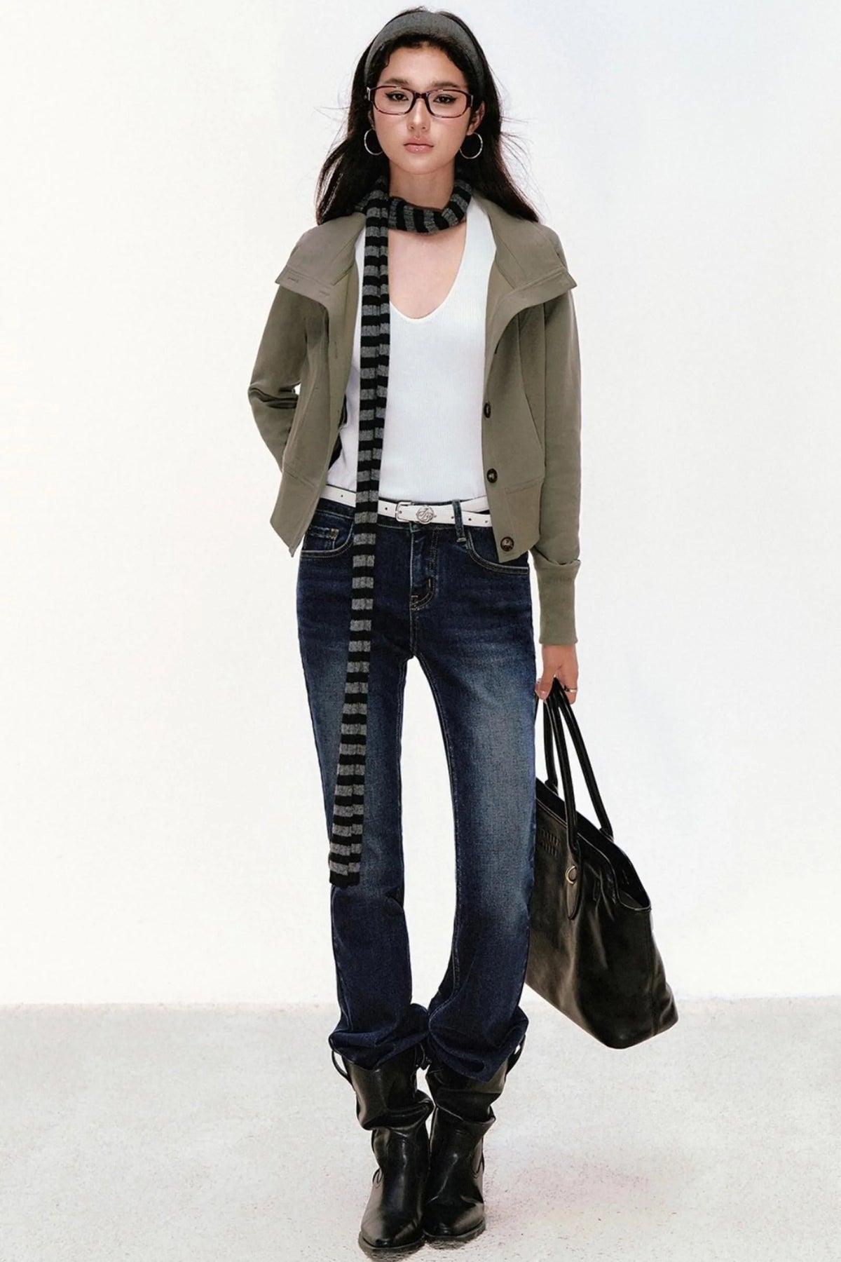 Gray Striped Scarf