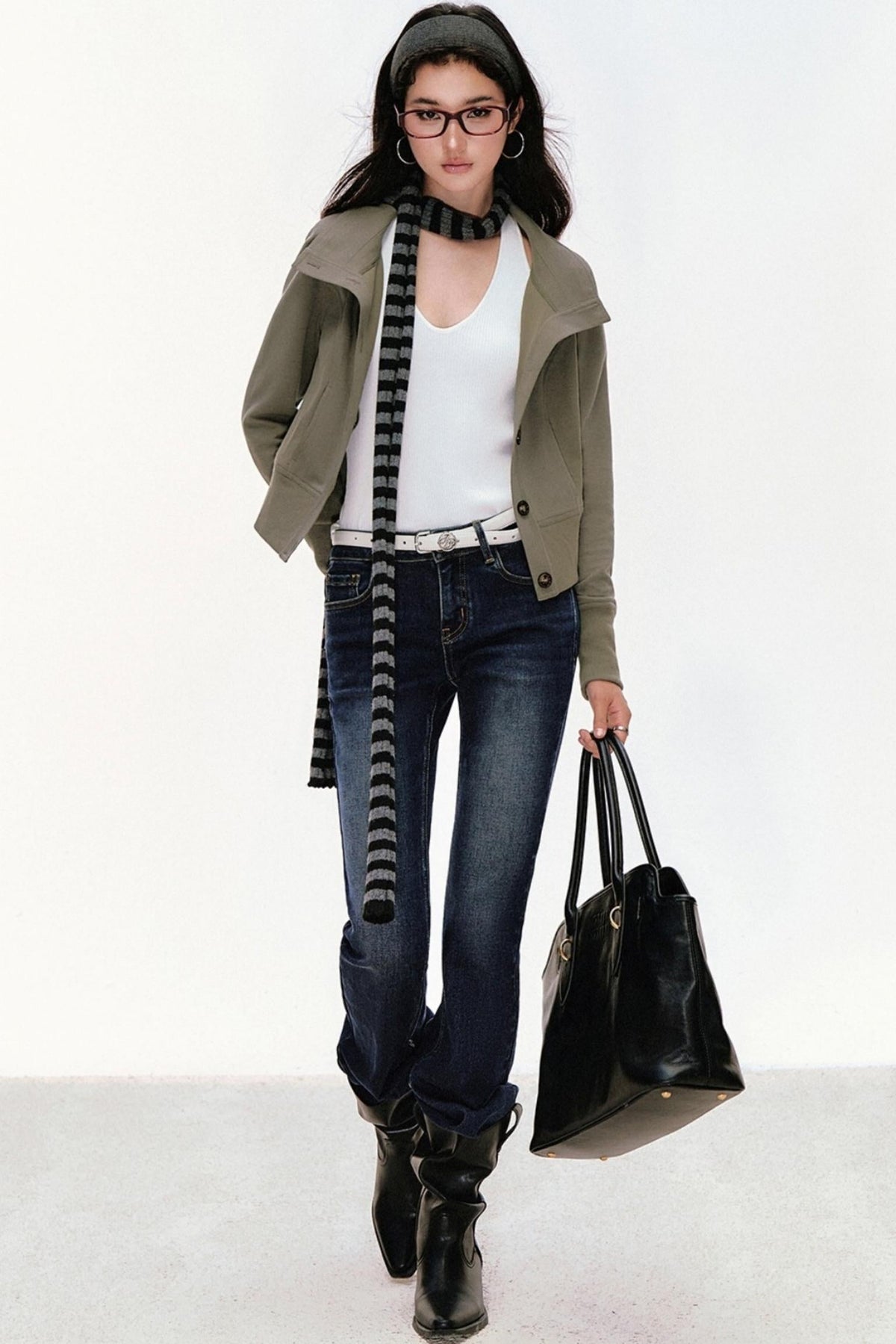 Gray Striped Scarf
