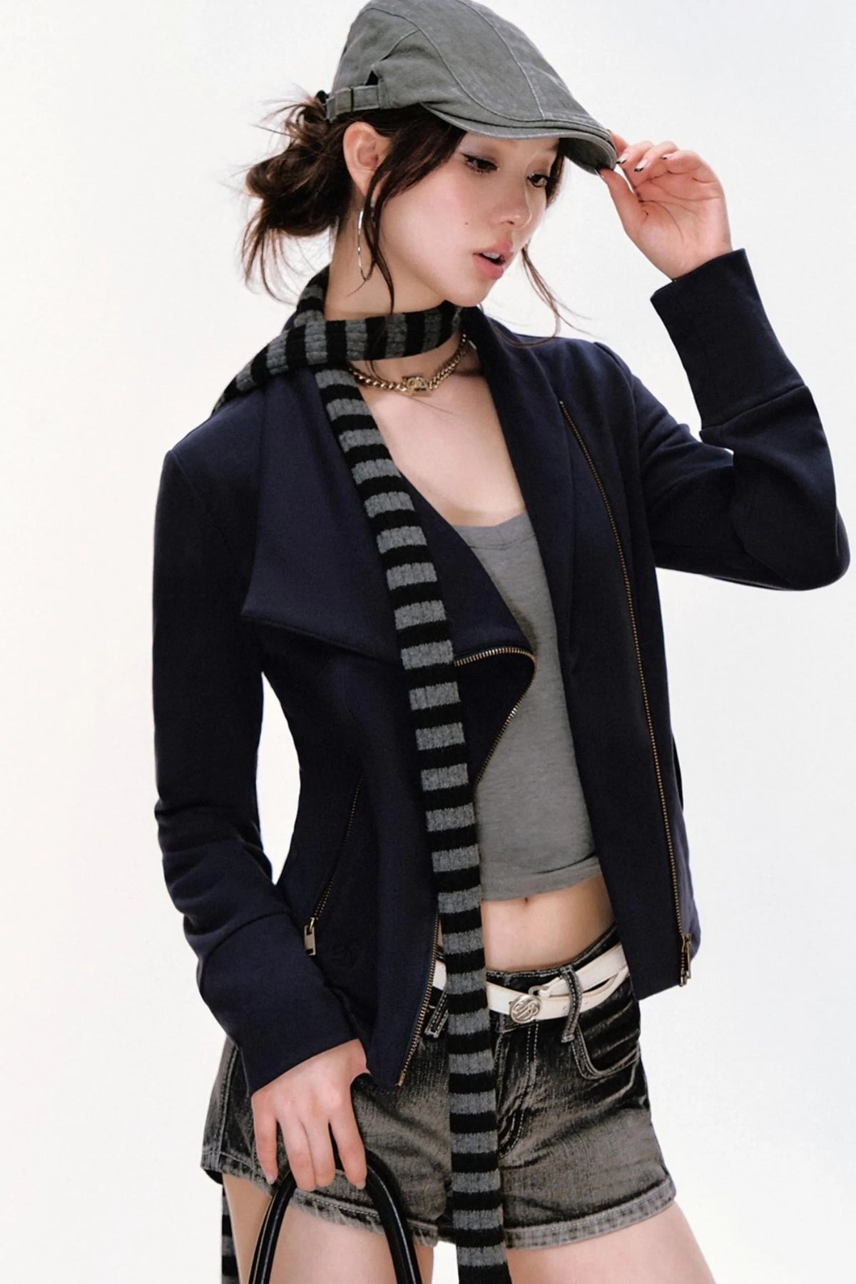 Gray Striped Scarf