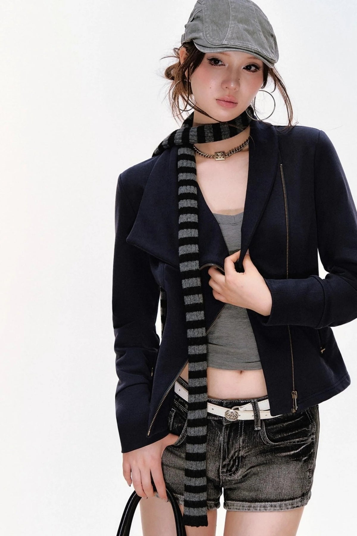 Gray Striped Scarf