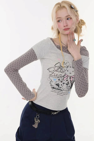 Gray Tone Rabbit Print Top