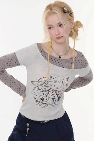 Gray Tone Rabbit Print Top