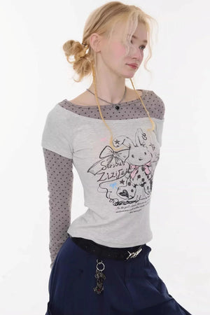 Gray Tone Rabbit Print Top