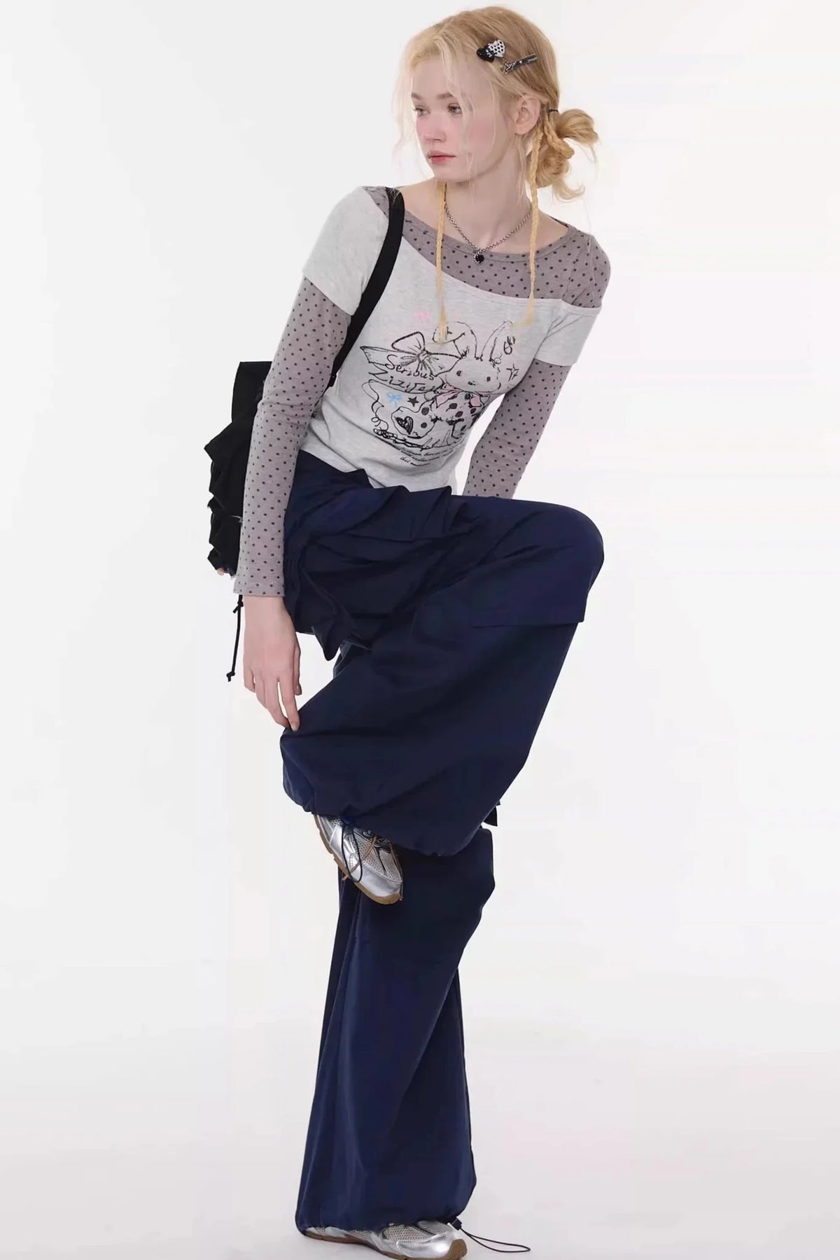 Gray Tone Rabbit Print Top