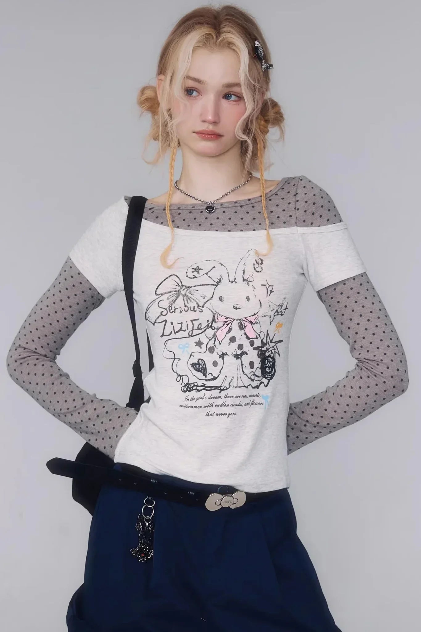 Gray Tone Rabbit Print Top