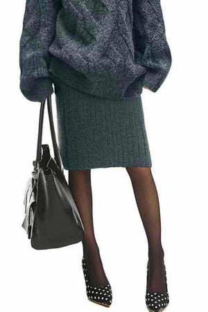Gray Twist Knit Skirt Suit Set-Up