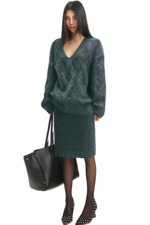 Gray Twist Knit Skirt Suit Set-Up