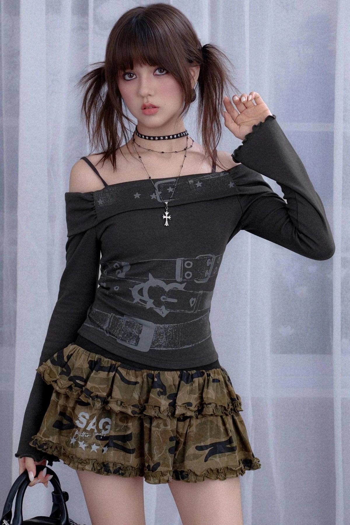 Gray Waist Belt Top