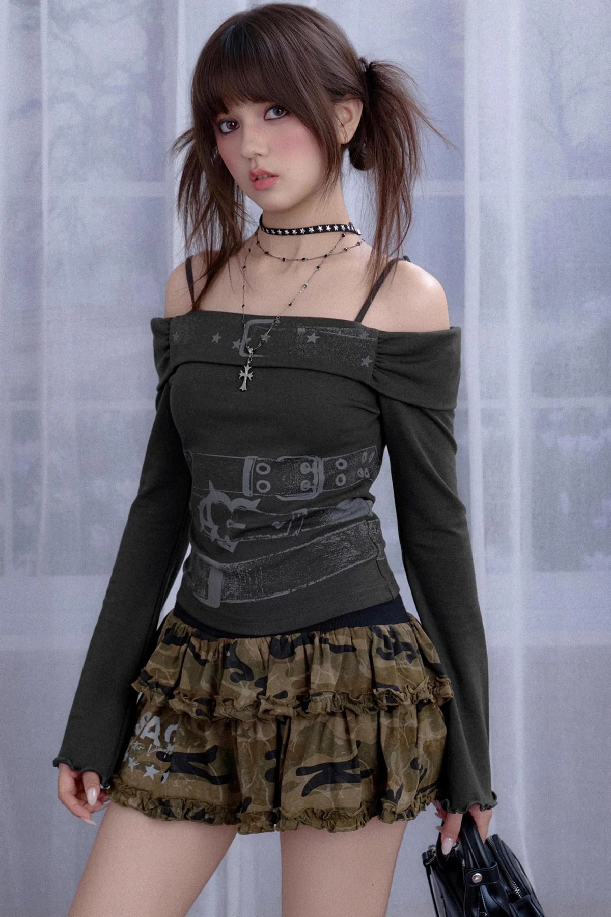 Gray Waist Belt Top