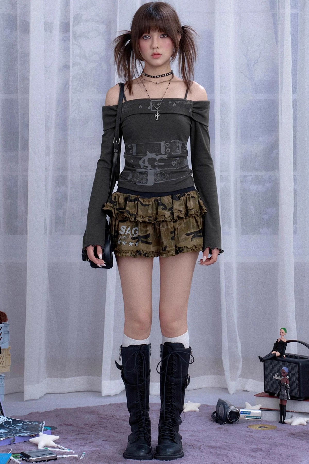 Gray Waist Belt Top