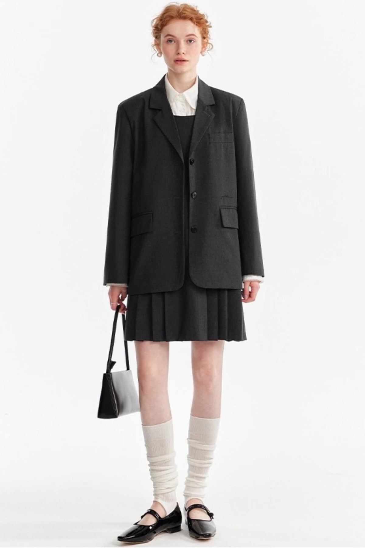 Gray Wool Blazer Skirt Set-Up
