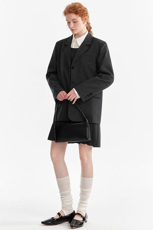 Gray Wool Blazer Skirt Set-Up