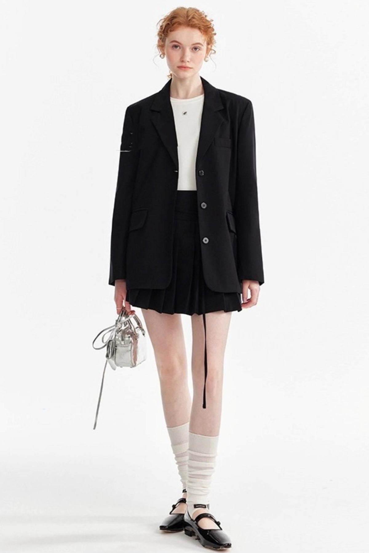 Gray Wool Blazer Skirt Set-Up