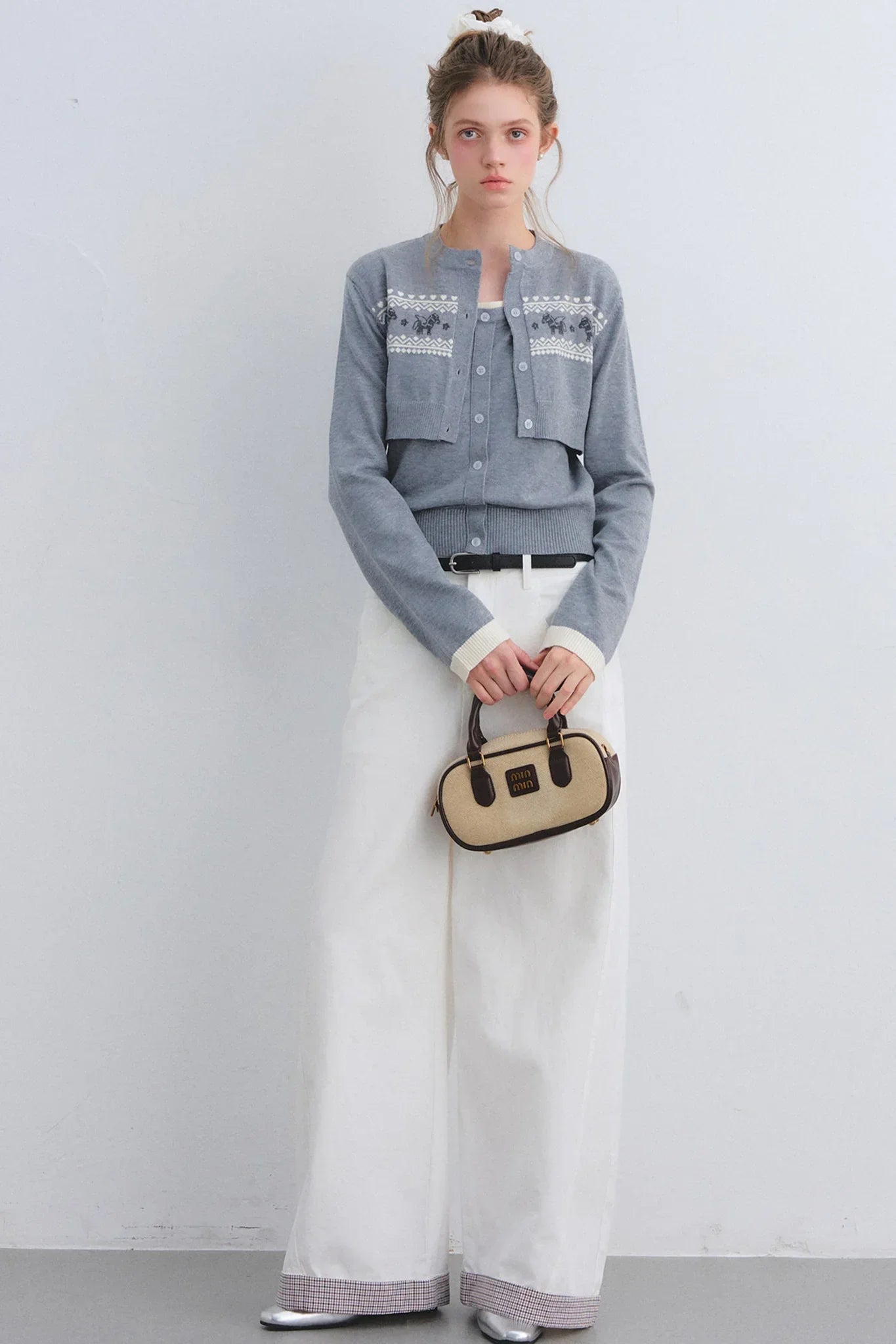 Gray Wool Knit Cardigan Set