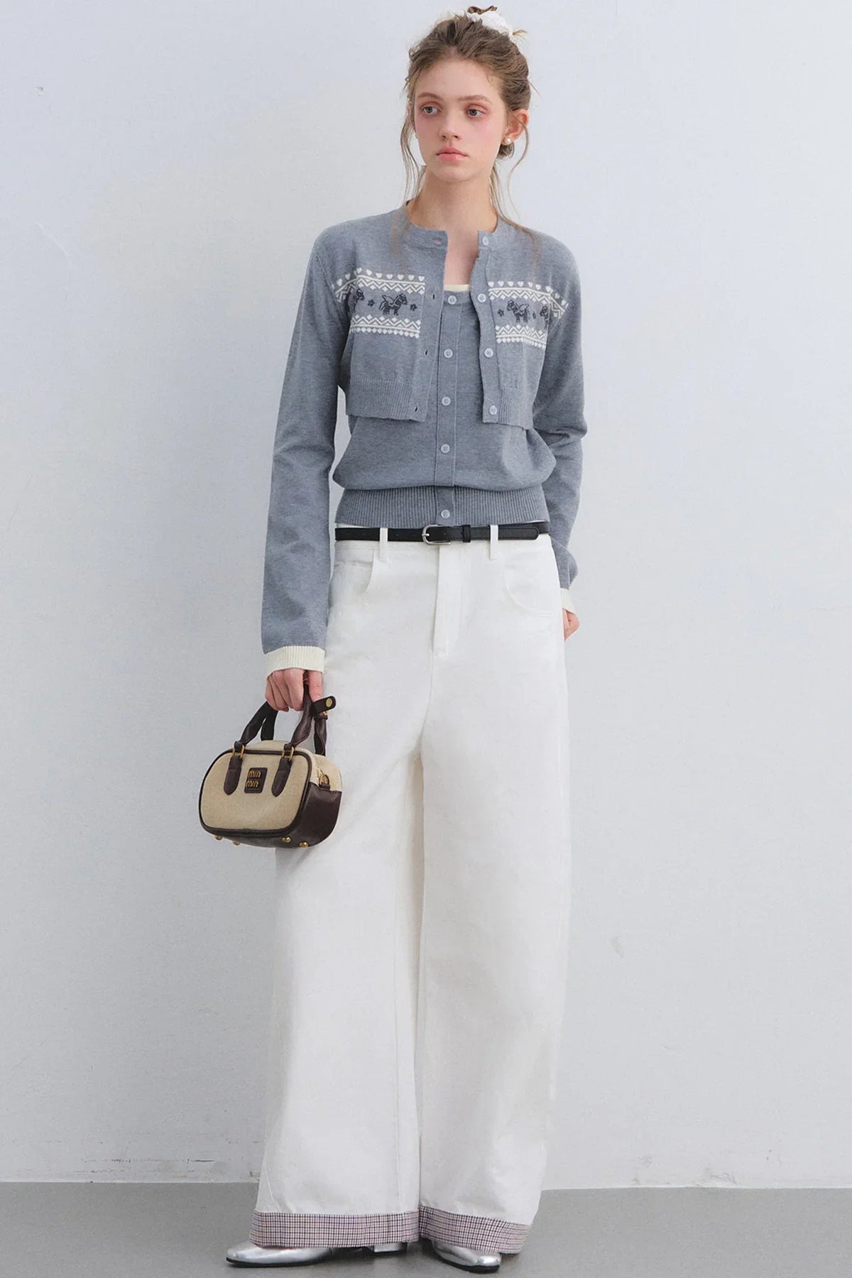 Gray Wool Knit Cardigan Set