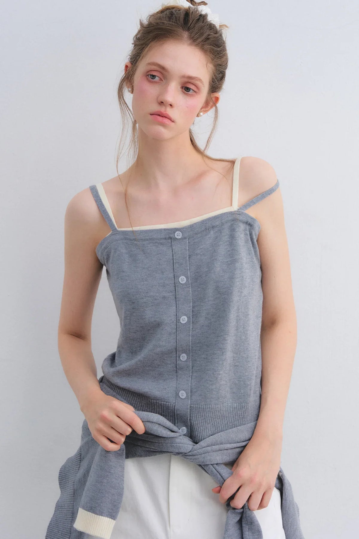 Gray Wool Knit Cardigan Set