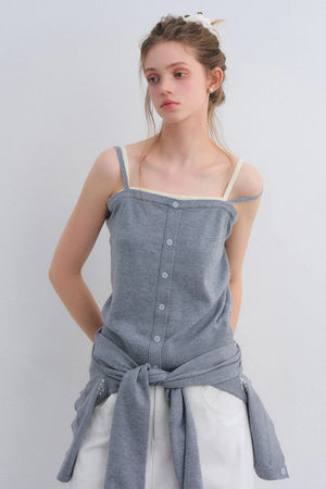 Gray Wool Knit Cardigan Set