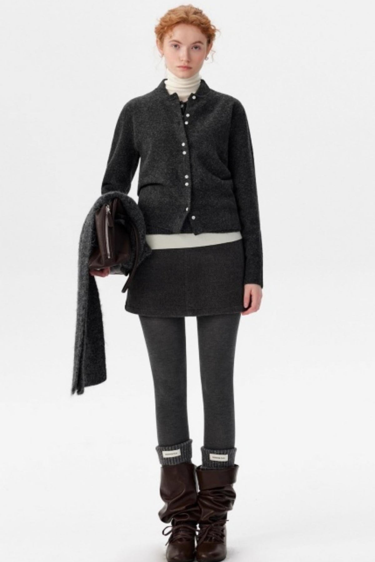 Gray Woolen A-Line Skirt