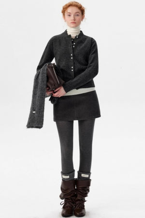 Gray Woolen A-Line Skirt
