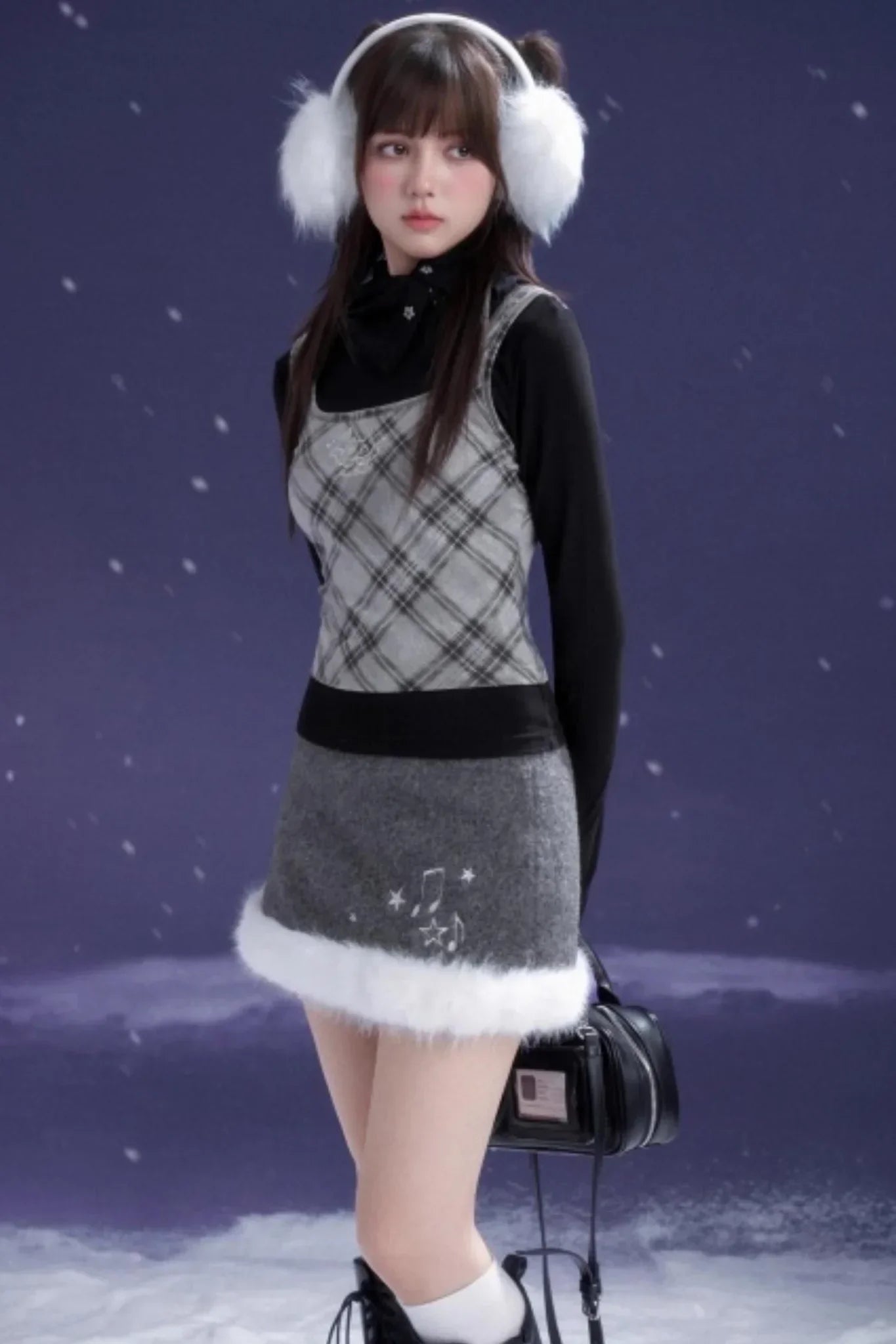 Gray Woolen Note Skirt