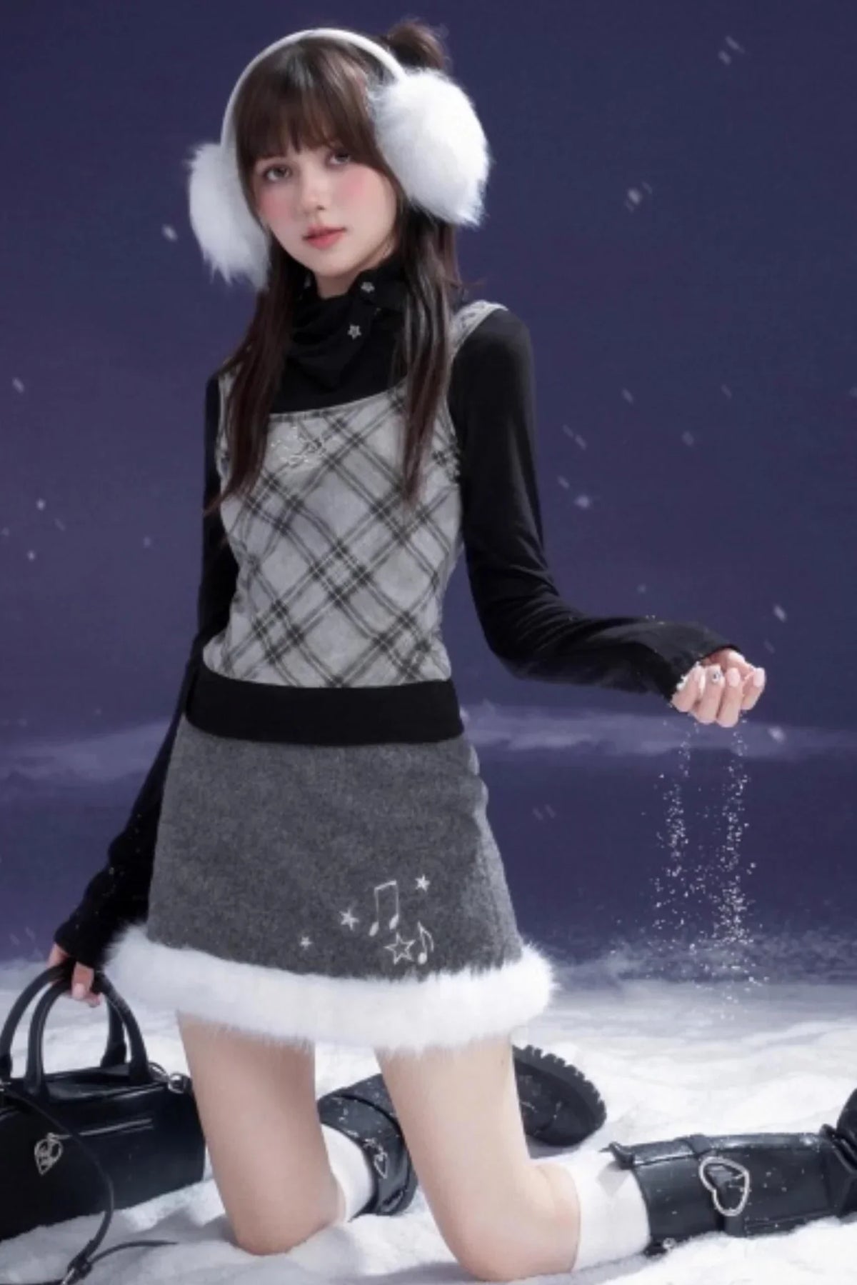 Gray Woolen Note Skirt