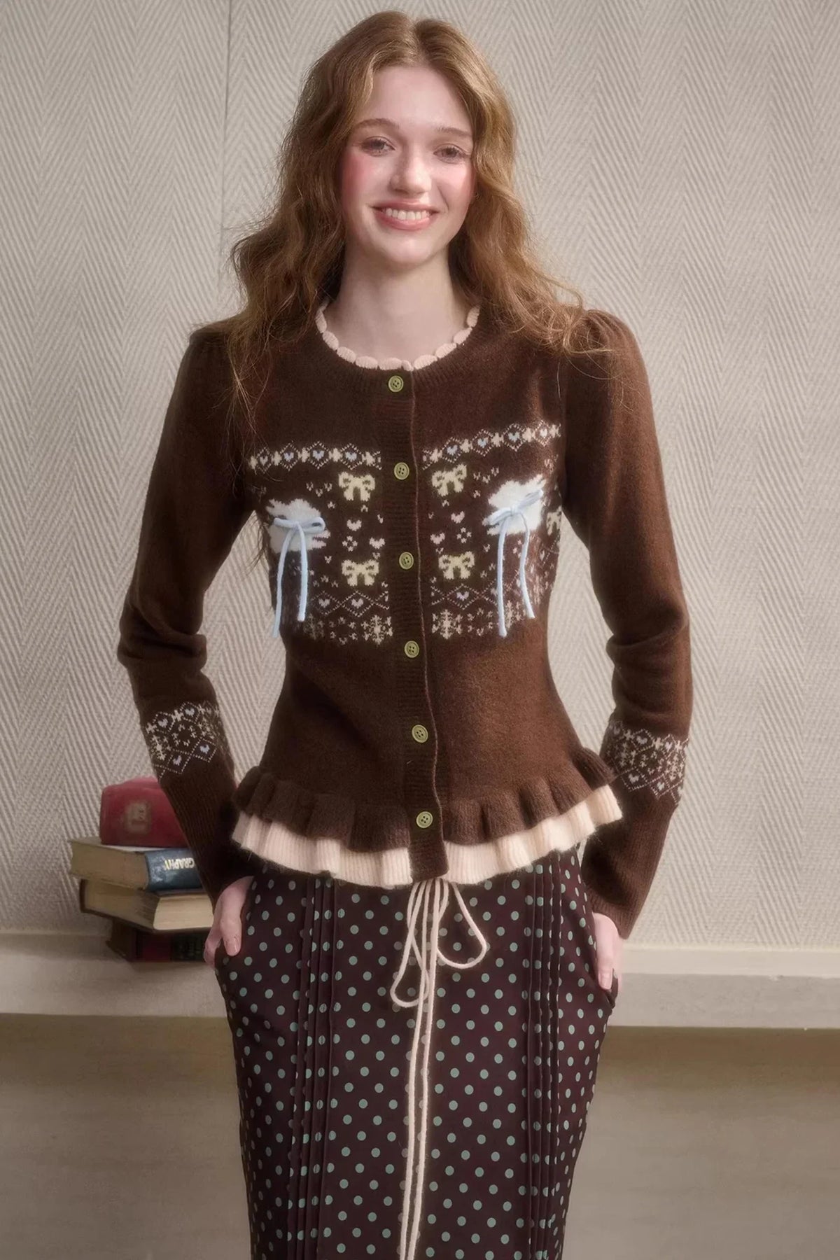 Green Apple Fair Isle Cardigan Top Set-Up