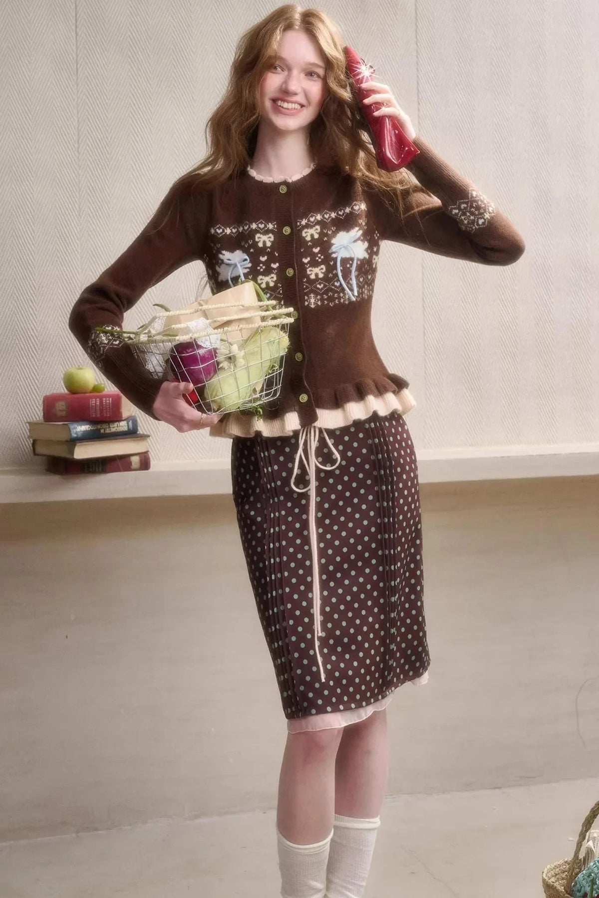Green Apple Fair Isle Cardigan Top Set-Up