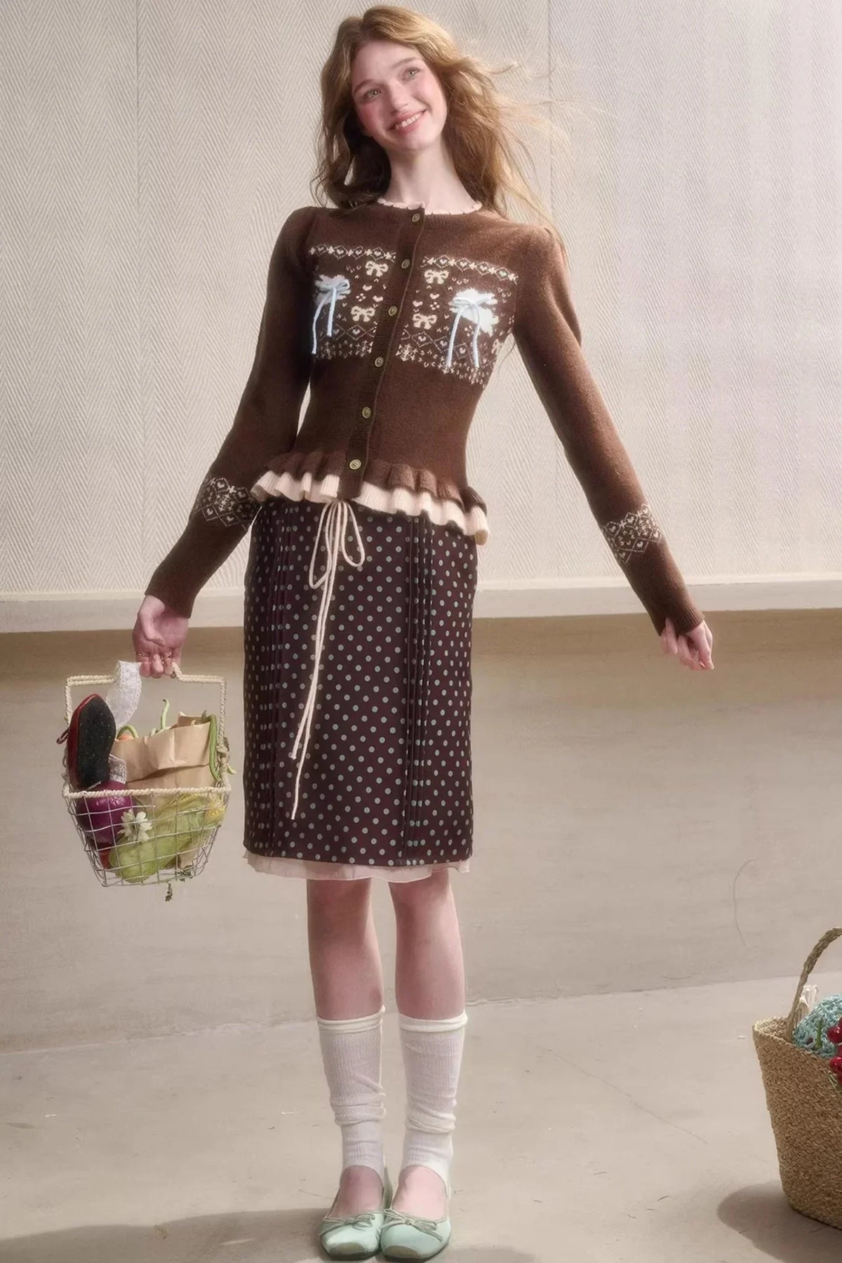 Green Apple Fair Isle Cardigan Top Set-Up