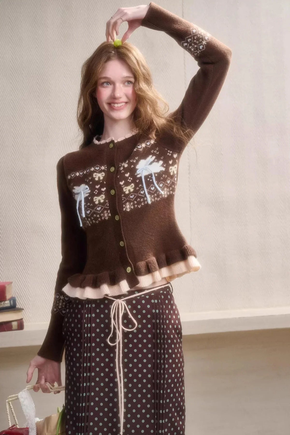 Green Apple Fair Isle Cardigan Top Set-Up
