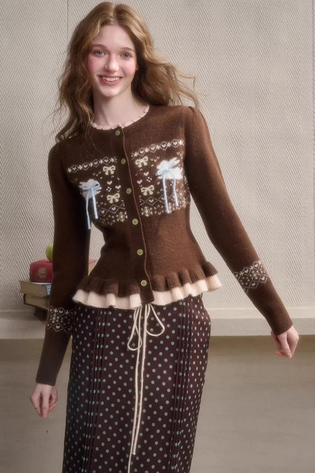 Green Apple Fair Isle Cardigan Top Set-Up