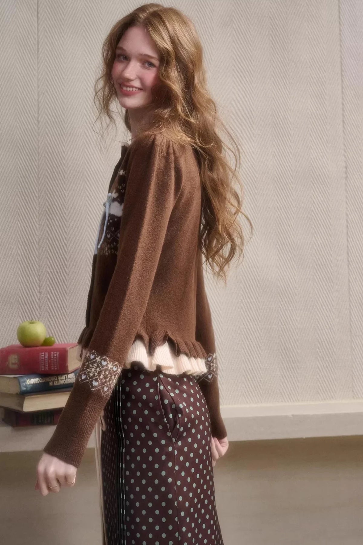 Green Apple Fair Isle Cardigan Top Set-Up