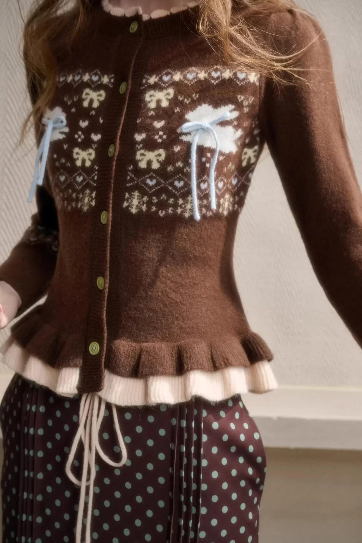 Green Apple Fair Isle Cardigan Top Set-Up