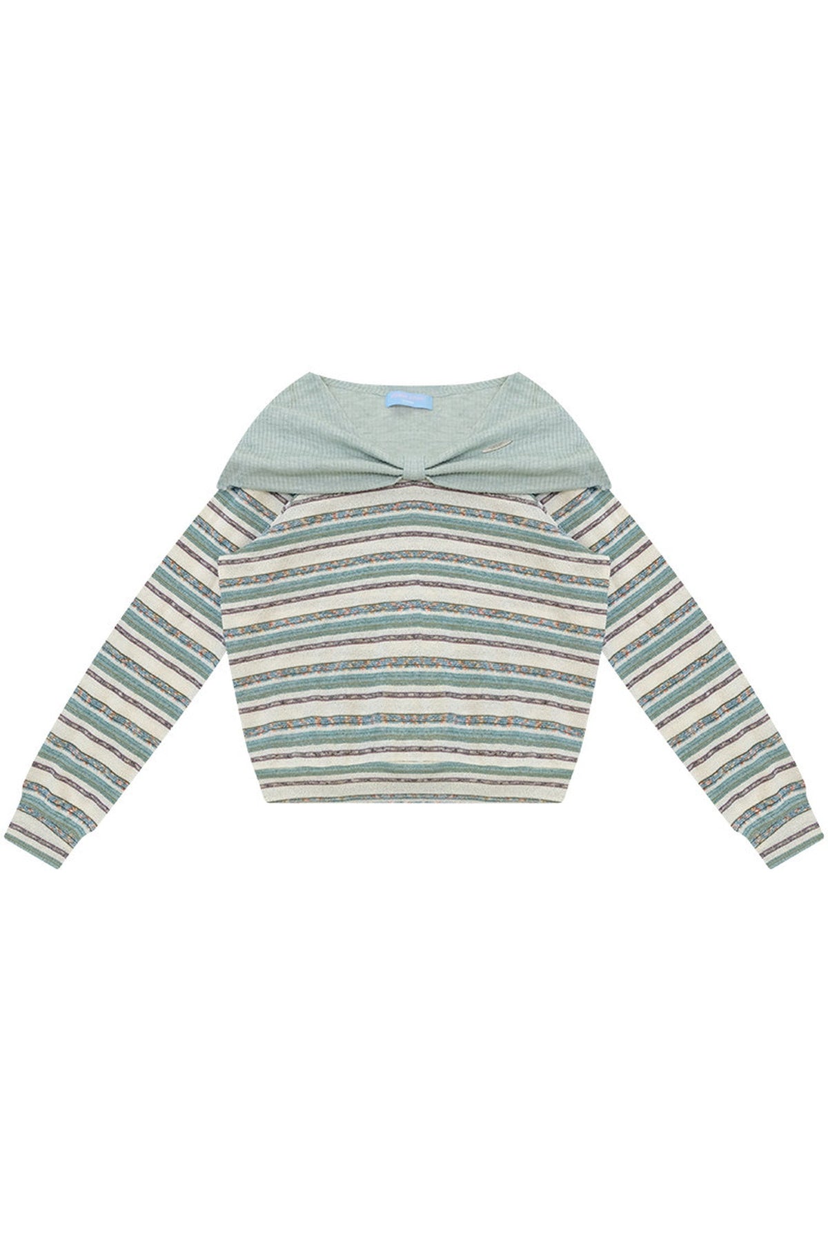 Green Bow Striped Knit T-Shirt Top