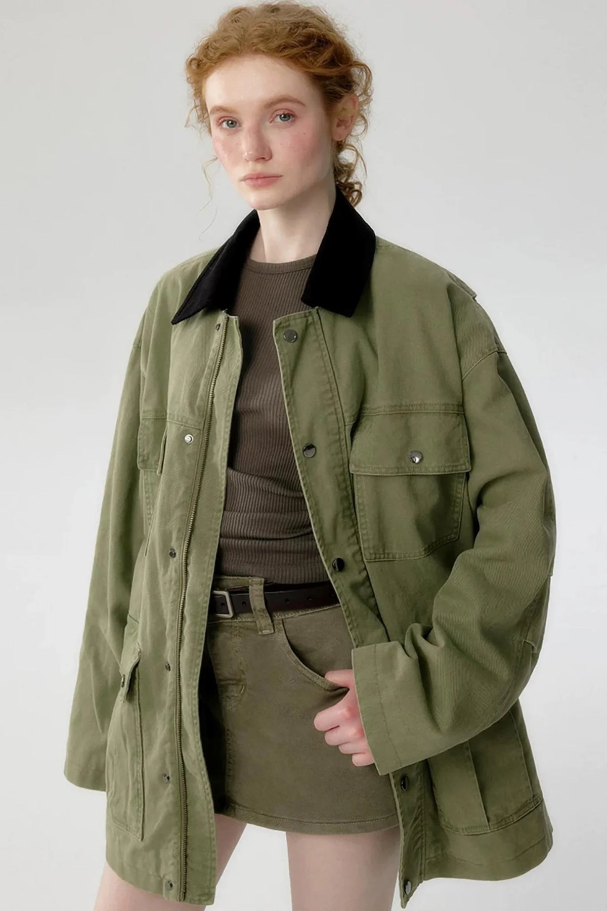 Green Distressed Cotton Jacket