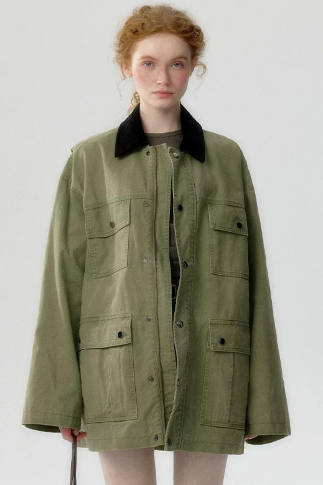 Green Distressed Cotton Jacket