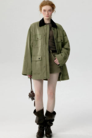 Green Distressed Cotton Jacket