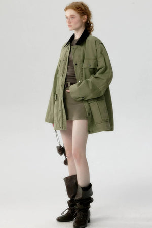 Green Distressed Cotton Jacket