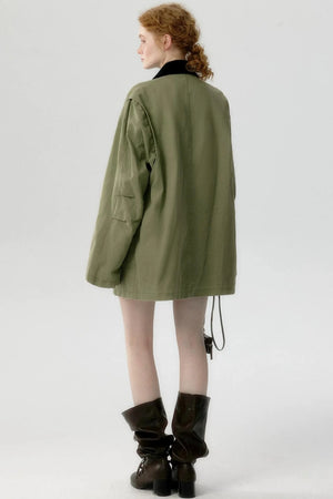 Green Distressed Cotton Jacket