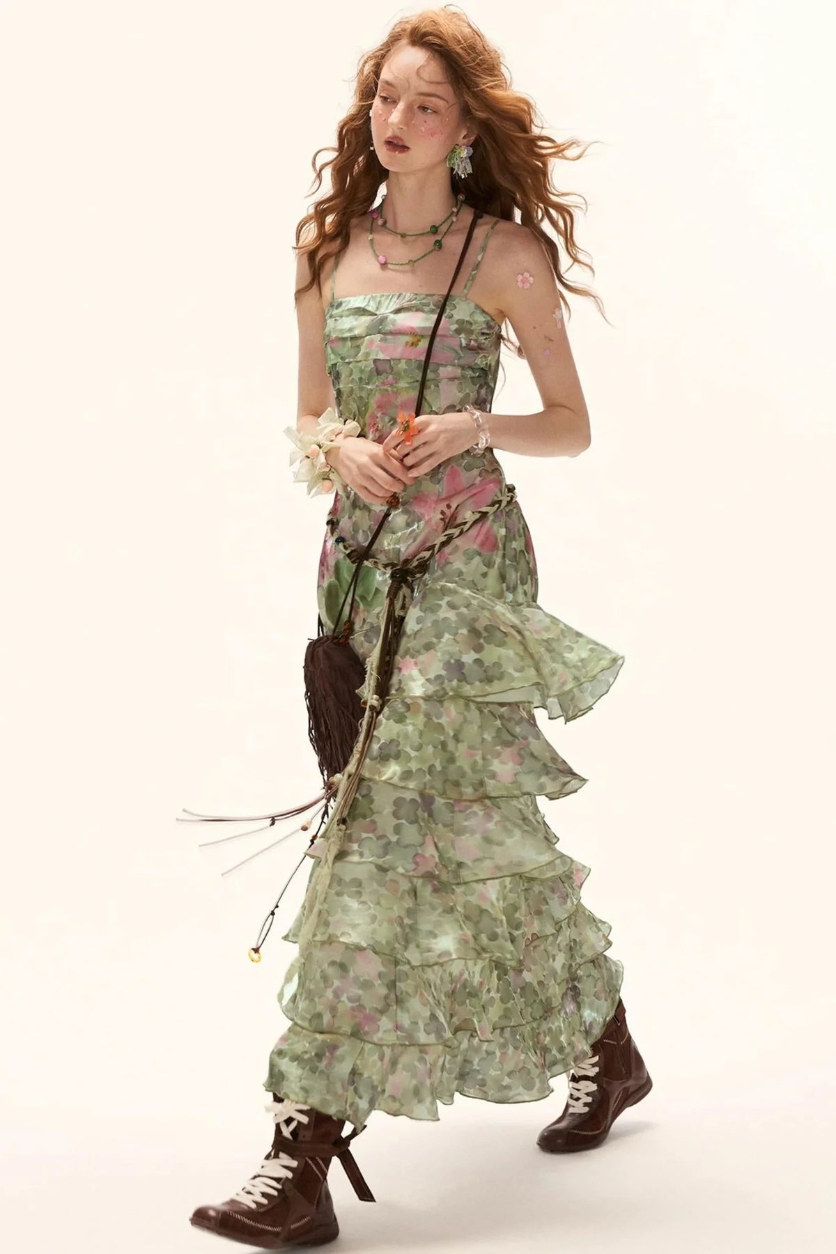 Green Floral Strapless Dress