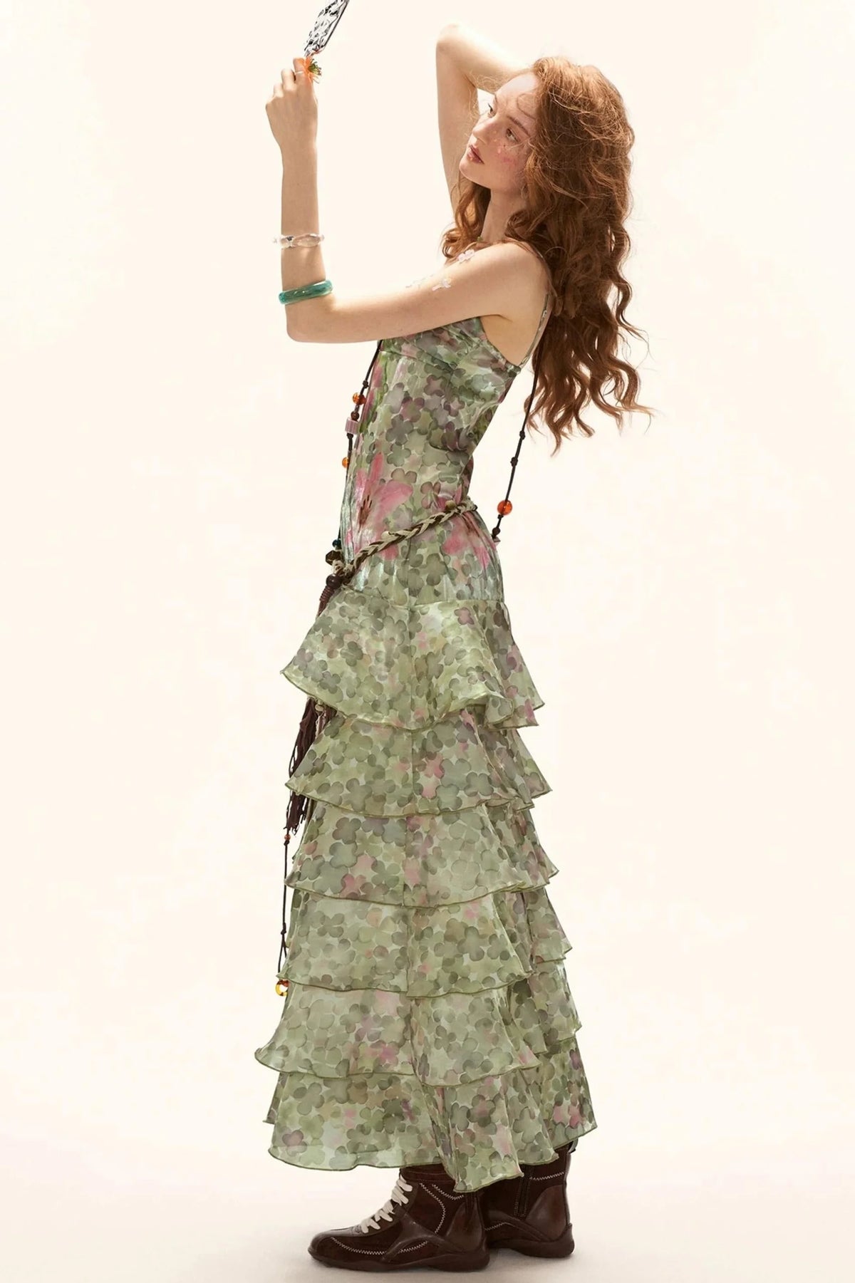 Green Floral Strapless Dress