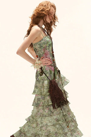 Green Floral Strapless Dress