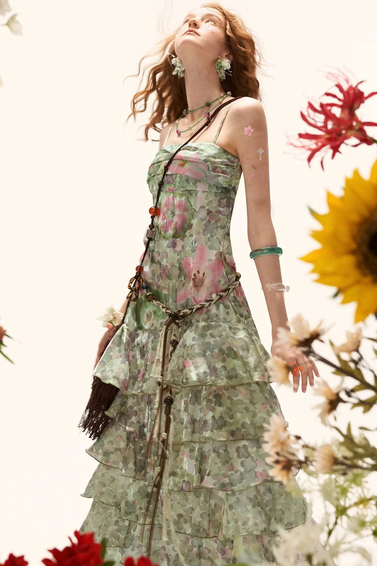 Green Floral Strapless Dress