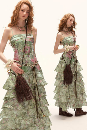 Green Floral Strapless Dress