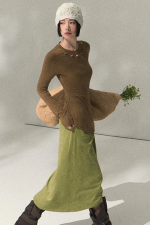 Green Oak Gray Pleated Skirt
