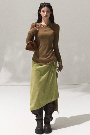 Green Oak Gray Pleated Skirt