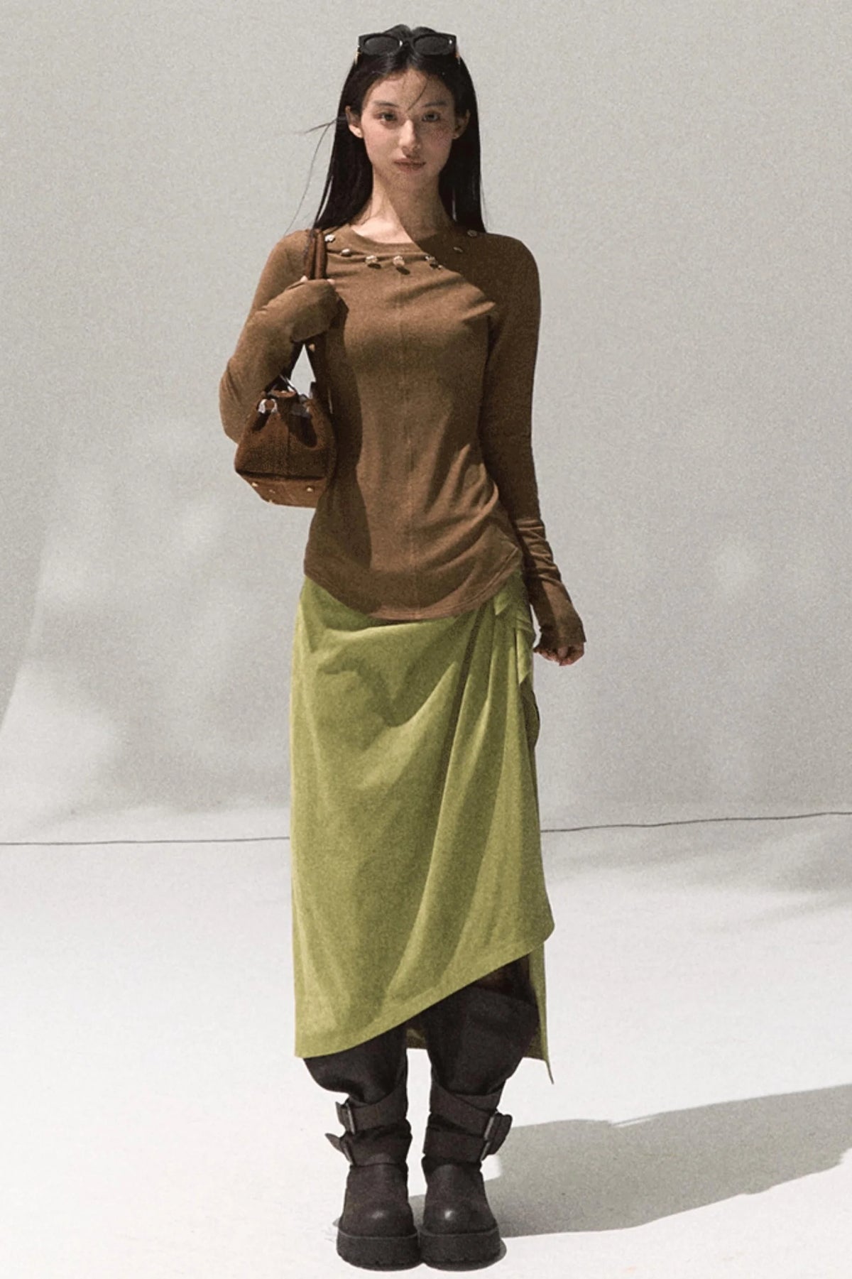 Green Oak Gray Pleated Skirt